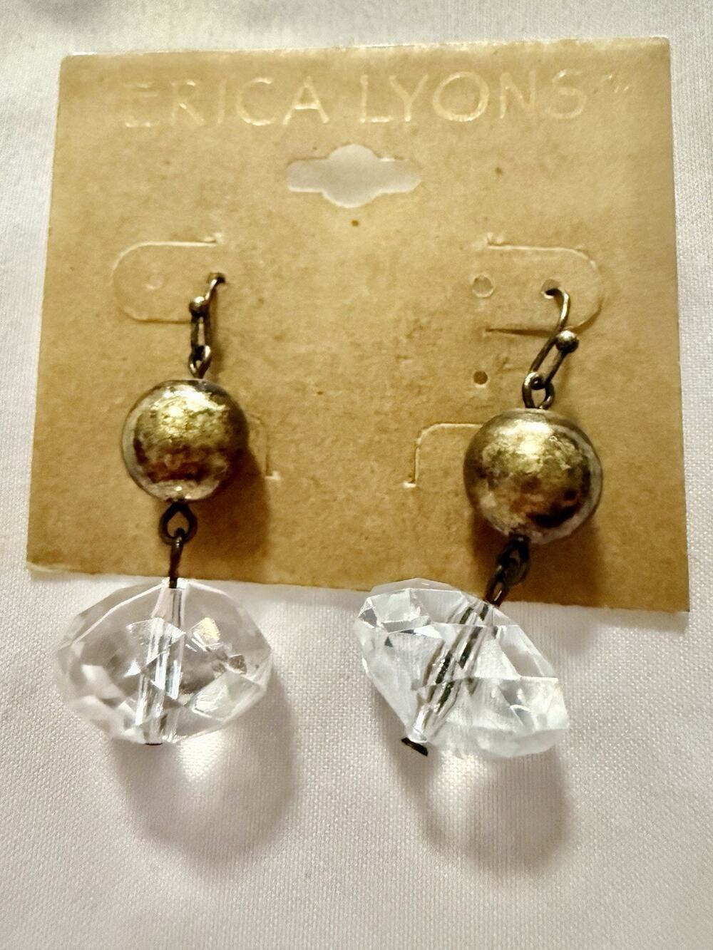 ERICA LYONS ~ Crystal & Gold Tone Ball Hook Earrings